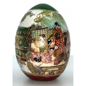 Japanese Satsuma Style Hand Painted Gold Gilded Porcelain Egg Signed B38 4” Tall